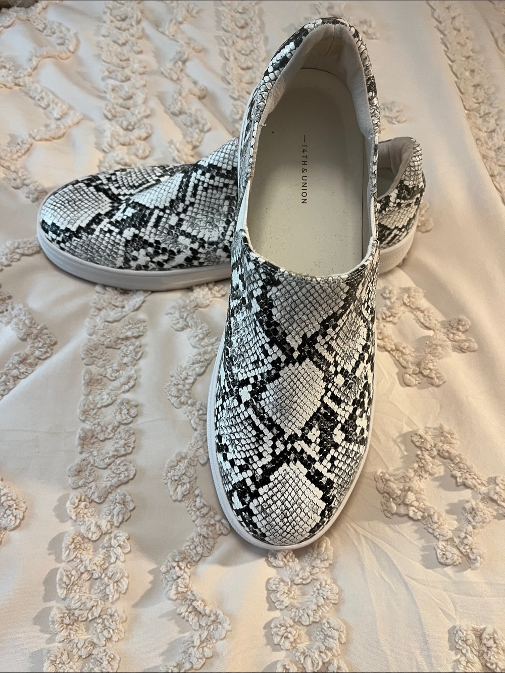 14th & Union Black and White Snake-Print Slip-On Sneakers